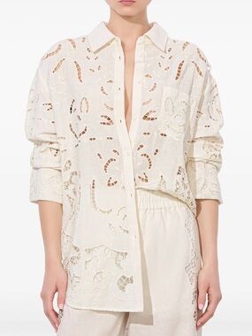 Alice and Olivia Ivory Eyelet Linen Button-Up Shirt